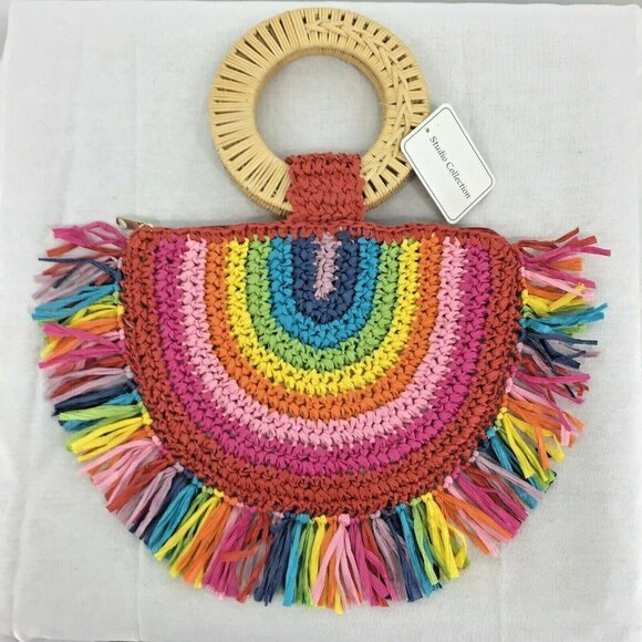 Studio Collection Rainbow Straw Bag Fringe Women - Picture 1 of 7